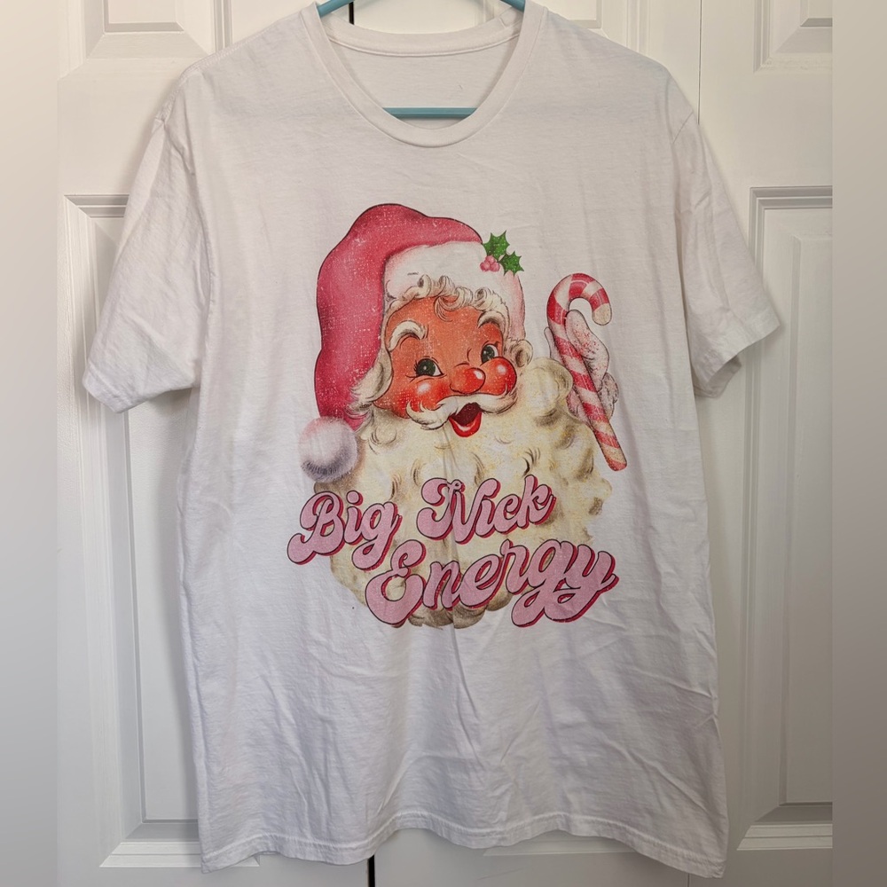 Big Nick Energy Ugly Christmas Santa White T-Shirt